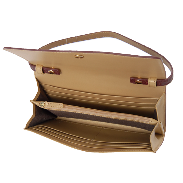 【クロコダイル】 センターベース お財布ショルダー ワイン ワイン