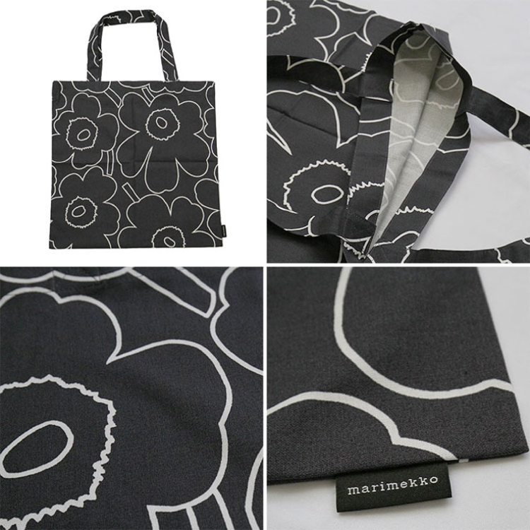 【marimekko】マリメッコ ファブリックバッグ Pieni Piirto Unikko ブラック×ホワイト