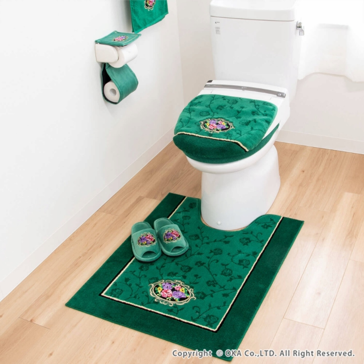 シェニールロゼ ロングトイレマット 約85cm×67cm グリーン グリーン ロングトイレマット 約85cm×67cm