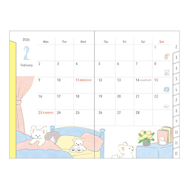 【2026年カレンダー・手帳】ミドリ ポケットダイアリー ミニ <B7> イヌ柄 イヌ柄 B7