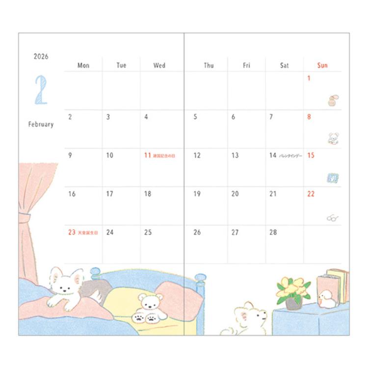 【2026年カレンダー・手帳】ミドリ ポケットダイアリー スリム <B6> イヌ柄 イヌ柄 B6