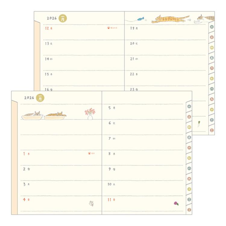 【2026年カレンダー・手帳】ミドリ ポケットダイアリー<A6> ネコ柄 ネコ柄 A6