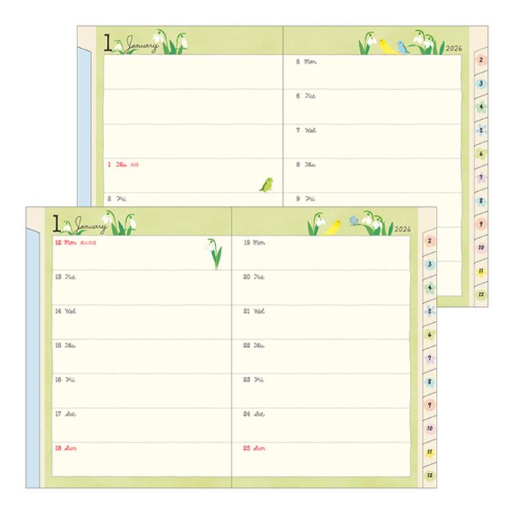 【2026年カレンダー・手帳】ミドリ ポケットダイアリー<A6> トリ柄 トリ柄 A6