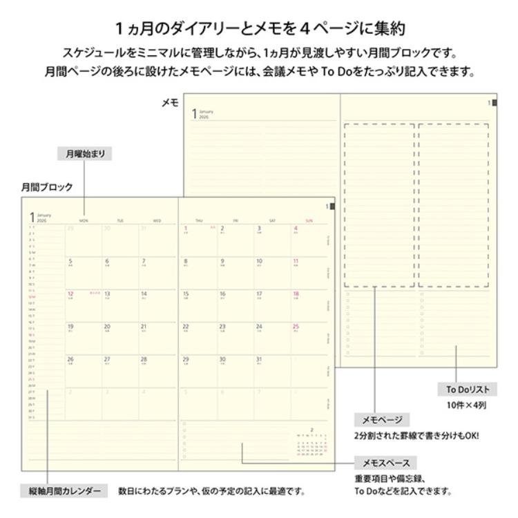 【2026年カレンダー・手帳】ミドリ PRD<スリム> 月間ブロック 黒 黒