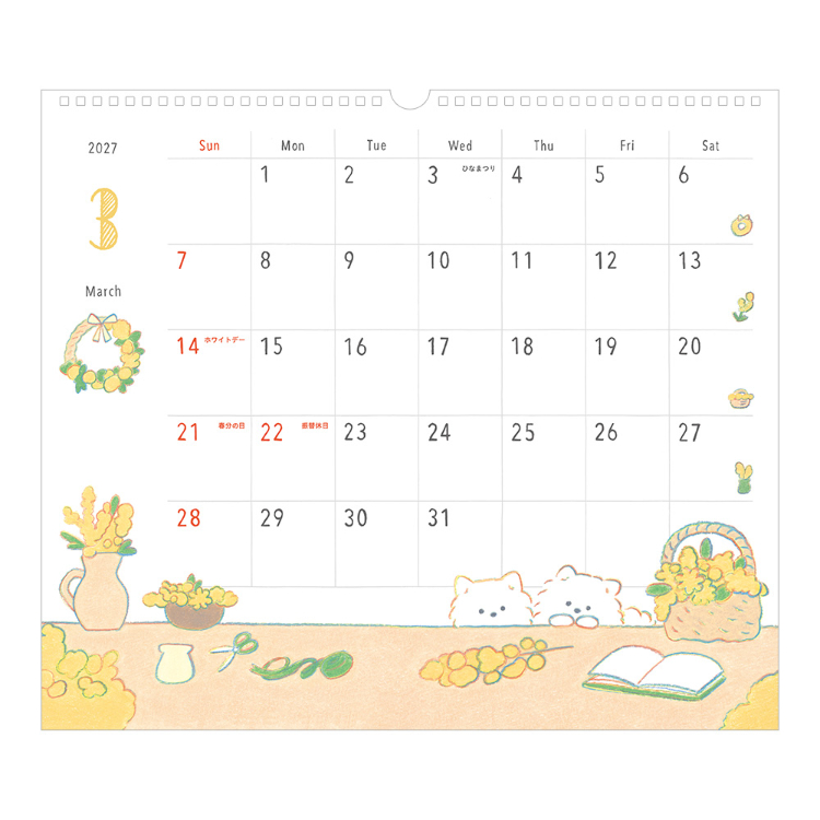 【2027年カレンダー・手帳】壁掛カレンダー/イヌ柄<L> イヌ柄 壁掛カレンダー<L>