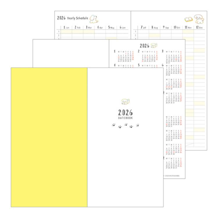 【2026年カレンダー・手帳】ミドリ ポケットダイアリー スリム <B6> イヌ柄 イヌ柄 B6