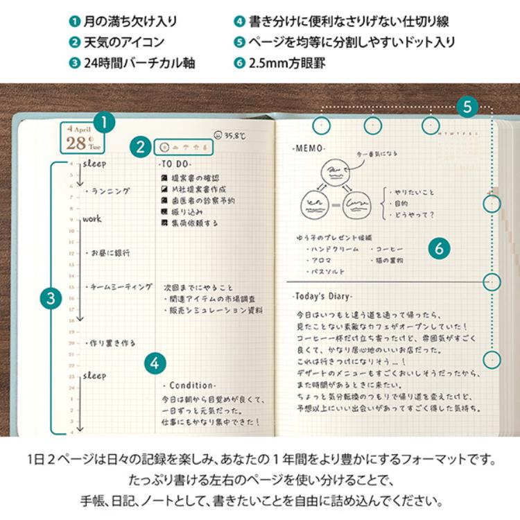【2026年カレンダー・手帳】ミドリ ダイアリー hibino<A6> ブルーグリーン ブルーグリーン