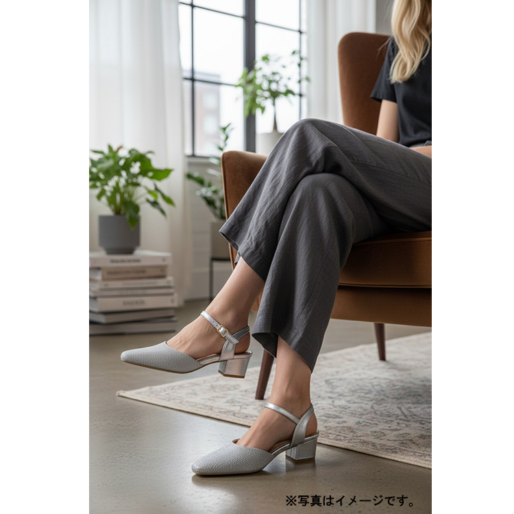 素材コンビストラップミュール/ H-6224 シルバー 22.5cm SV 22.5cm