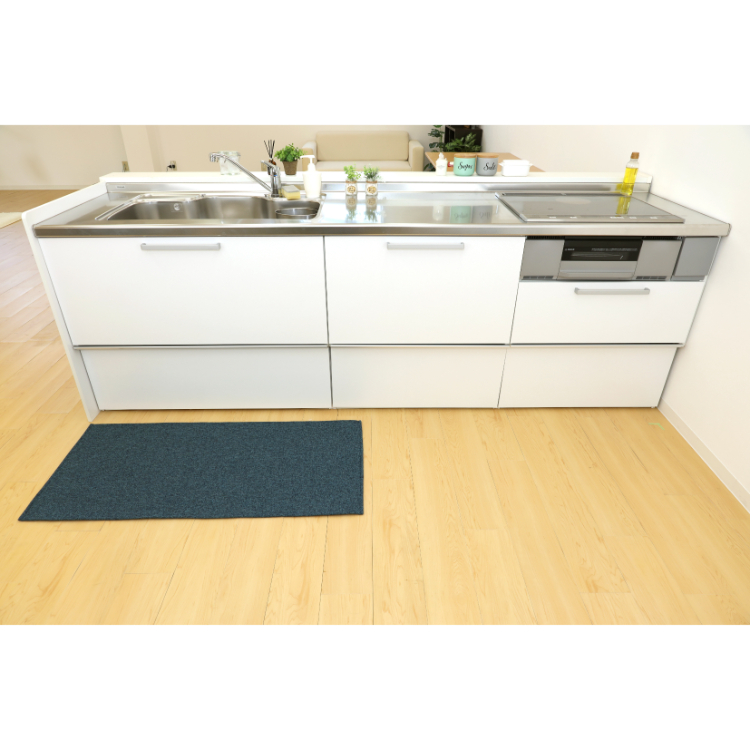 Pally Pally(パリ―パリ―) はっ水加工の洗濯機で丸洗いできるキッチンマット120㎝ ブルー ブルー 120㎝