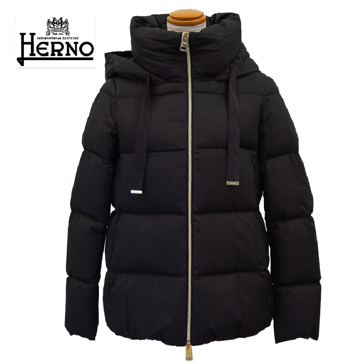 【HERNO】ヘルノ　レディースダウンジャケット ARENDELLE ケープ PI001810D　BLACK 40