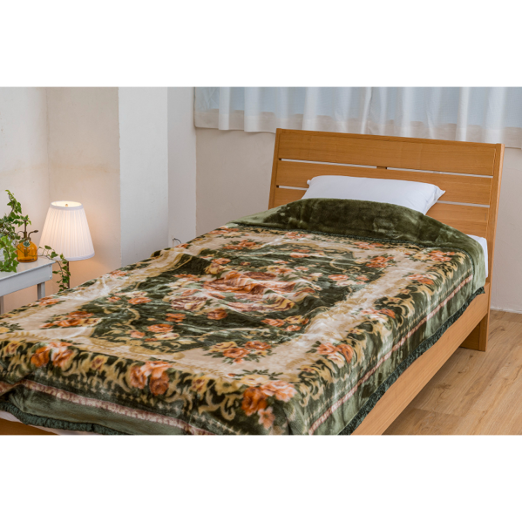 吸湿発熱 マイヤー2枚合わせ毛布 クロード シングル グリーン グリーン