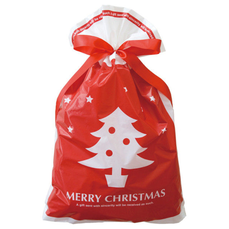 リボン付 PEギフトバッグ クリスマスツリー柄