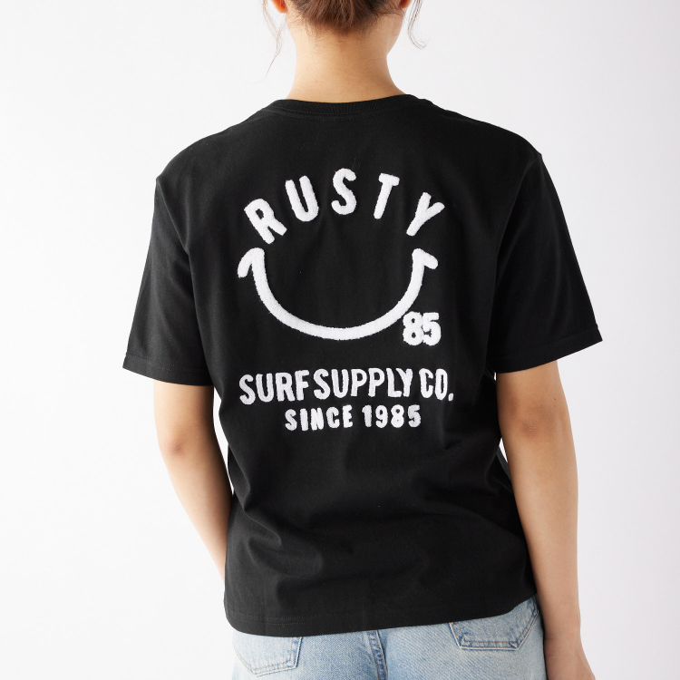 【RUSTY】ラスティ　ニコちゃんTシャツ　ブラック　M