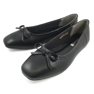 【RHYTHM BOX】リズムボックス　スクエアトゥリボンフラットシューズ　ブラック　L