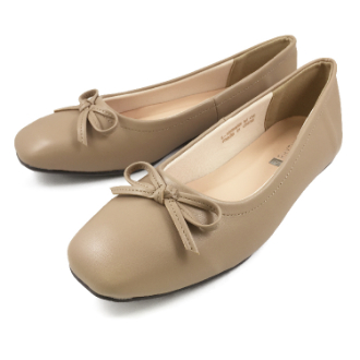 【RHYTHM BOX】リズムボックス　スクエアトゥリボンフラットシューズ　オーク　L