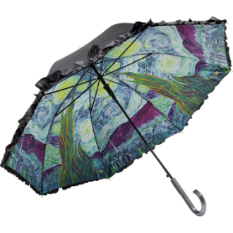 名画フリルジャンプ傘～晴雨兼用～（ゴッホ「星月夜」）