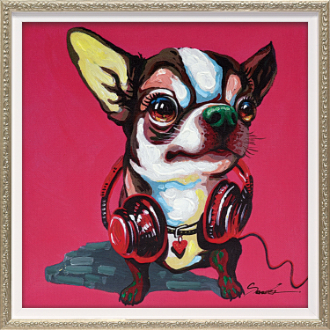 オイル ペイント アート「マゼンタ チワワ（Sサイズ）」