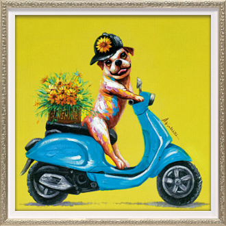 オイル ペイント アート「デリバリー ドッグ（Sサイズ）」