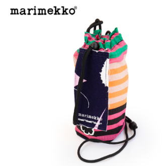 【marimekko】マリメッコ　ショルダーバッグ　Funny Bottle Bag Tasaraita　ダークブルー×ピンク