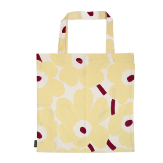 【marimekko】マリメッコ　ファブリックバッグ　Pieni Unikko　バターイエロー×レッド