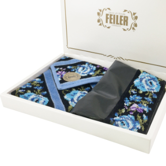 【FEILER】フェイラー　アデリーナボーダーブルー ギフトセット　ハンカチ＆ポーチセット
