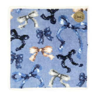 【FEILER】フェイラー　タオルハンカチ　フラッターリボン　ライトブルー/ペールアプリコット