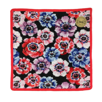 【FEILER】フェイラー　タオルハンカチ　レディアネモネ　ブラック/レッド