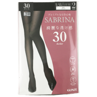 【SABRINA】サブリナ　タイツ 2足組　30デニール　ブラック　L-LL