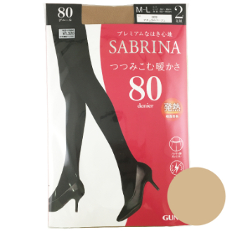 【SABRINA】サブリナ　タイツ 2足組　吸湿発熱 80デニール　ナチュラルベージュ　M-L