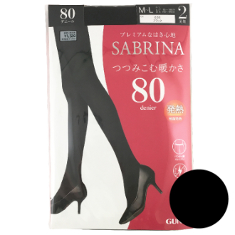 【SABRINA】サブリナ　タイツ 2足組　吸湿発熱 80デニール　ブラック　M-L