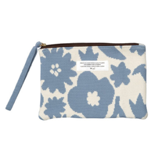 【WPC】ニットフラットポーチ　花と鳥ブルー