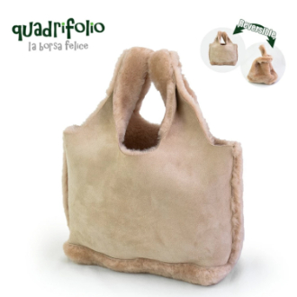 【クアドリフォリオ ラボルサフェリーチェ】リバーシブル ムートン トートバッグ　BEIGE