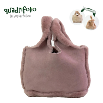 【クアドリフォリオ ラボルサフェリーチェ】リバーシブル ムートン トートバッグ　PINK