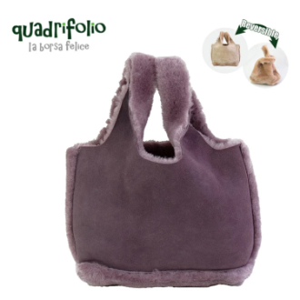 【クアドリフォリオ ラボルサフェリーチェ】リバーシブル ムートン トートバッグ　PURPLE