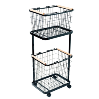 バスケット付  2段収納ラック  ブラック