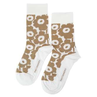 【marimekko】マリメッコ　ソックス　Kirmailla Unikko　ベージュ×ホワイト　34-36