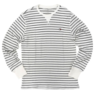 【TOMMY HILFIGER/トミーヒルフィガー】ワンポイント刺繍サーマルロングスリーブTシャツ  ホワイトマルチ   M