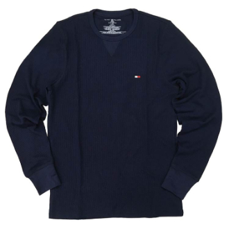 【TOMMY HILFIGER/トミーヒルフィガー】ワンポイント刺繍サーマルロングスリーブTシャツ  ネイビー   M