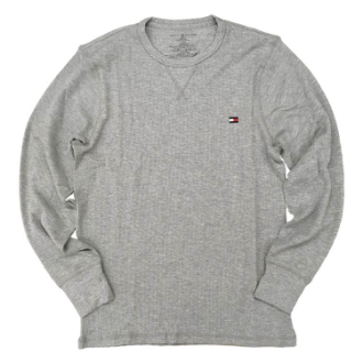 【TOMMY HILFIGER/トミーヒルフィガー】ワンポイント刺繍サーマルロングスリーブTシャツ  グレー   M