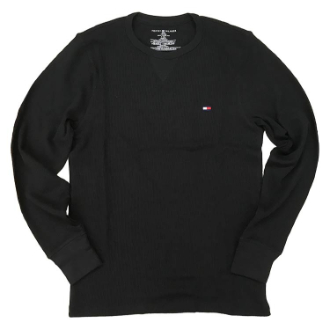 【TOMMY HILFIGER/トミーヒルフィガー】ワンポイント刺繍サーマルロングスリーブTシャツ  ブラック   M