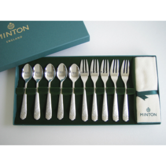 ミントン・ヴィクトリア ストロベリー ティースプーン・ケーキフォーク10PCセット【収納袋付】
