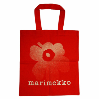 【marimekko】マリメッコ　トートバッグ Vankka Unikko Placement　レッド×オフホワイト