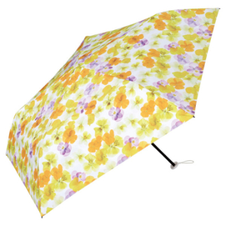 【plantica×WPC】遮光軽量フラワープリント ミニ 日傘 折りたたみ傘 晴雨兼用　イエロー