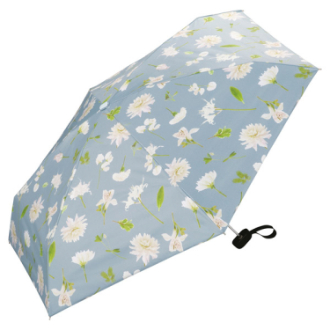 【plantica×WPC】フラワープリントタイニー 日傘 折りたたみ傘 晴雨兼用　ブルーグレー