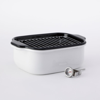 富士ホーロー  角型てんぷら鍋   ホワイト  ワイド