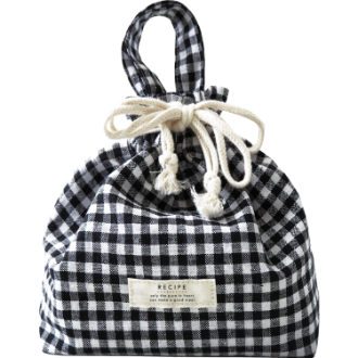 RECIPE ランチ巾着袋 Gingham Check BK