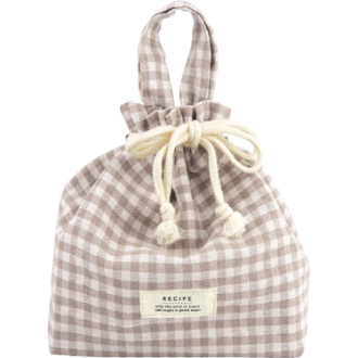 RECIPE ランチ巾着袋 Gingham Check Grege