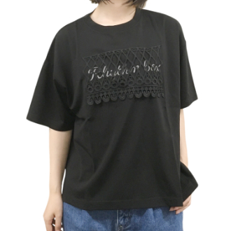 【RHYTHM BOX】レースデザインＴシャツ　ブラック