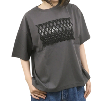 【RHYTHM BOX】レースデザインＴシャツ　チャコールグレー