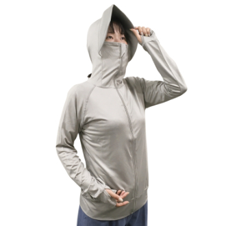ラッシュガード　接触冷感つば付きハイネックパーカー　グレー　L